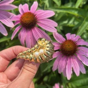 🏖️ALLISON REED Gold Tone Shell Pearl BROOCH